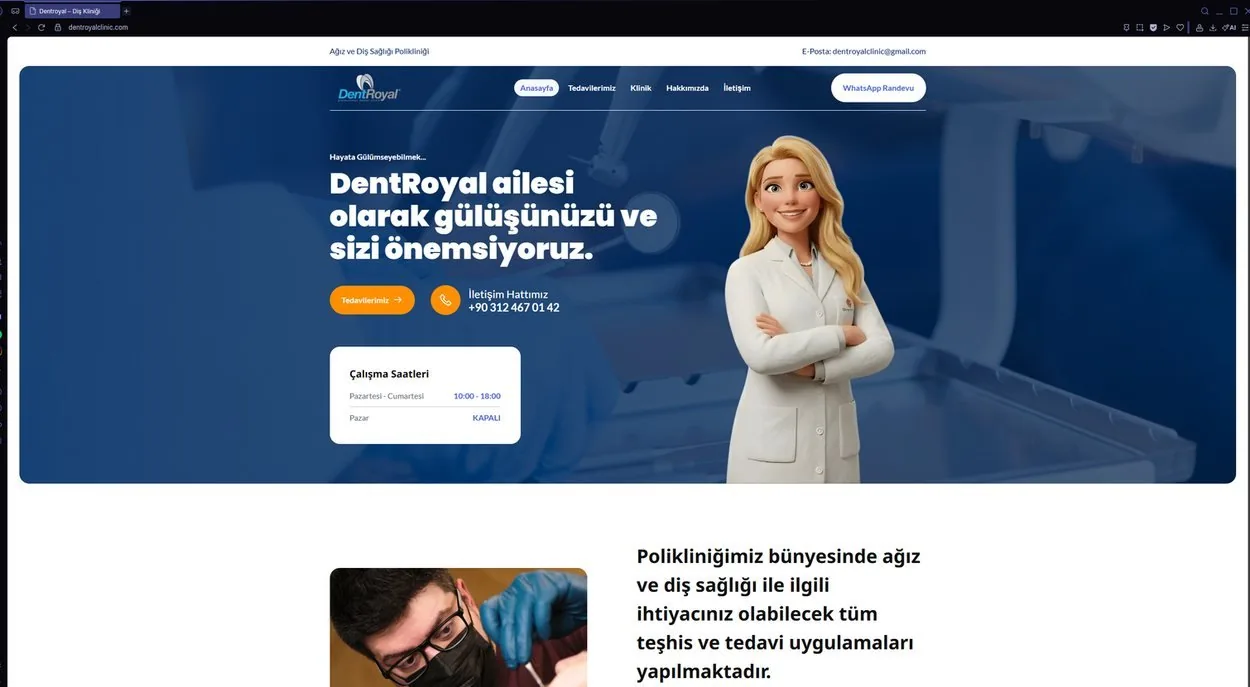 DentRoyal kurumsal web sitesinin ana sayfası